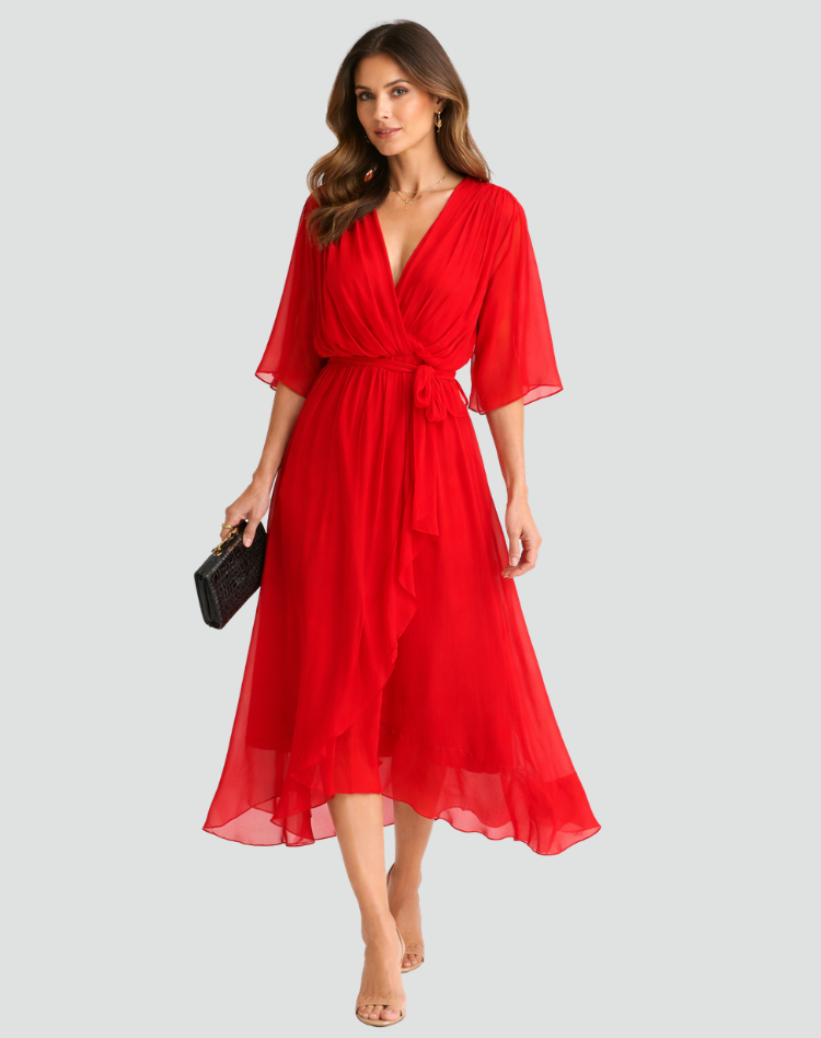 Flowing Tie-Wrap Midi Dress