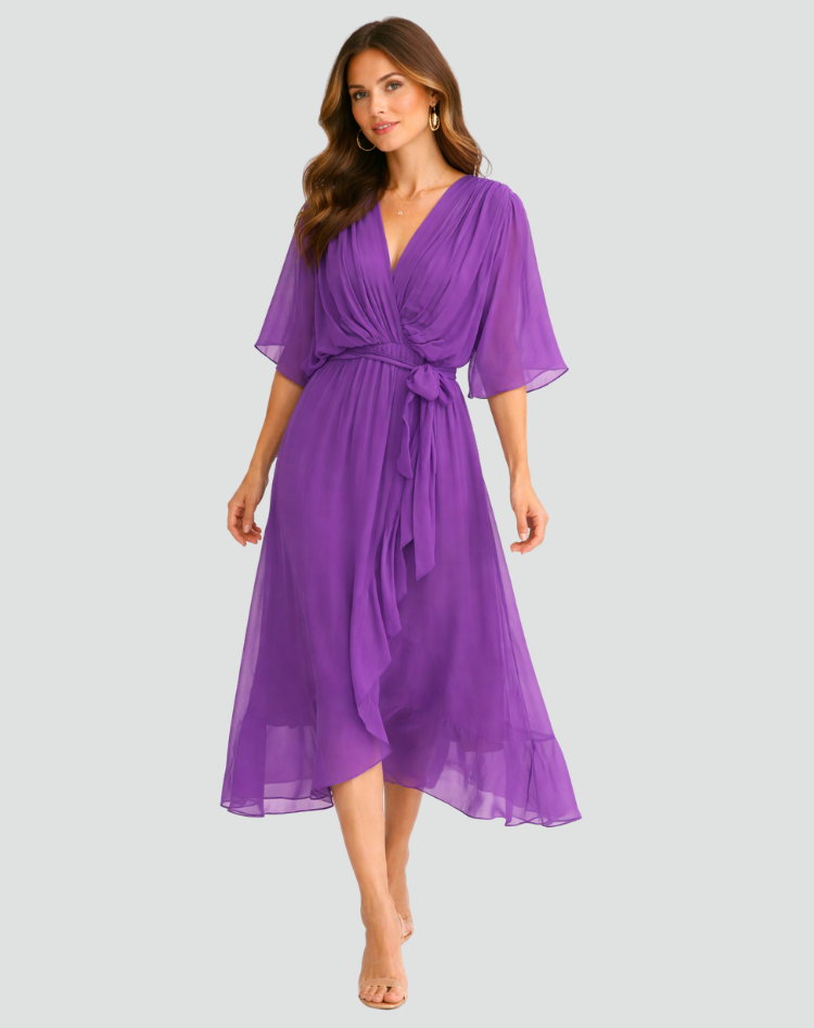 Flowing Tie-Wrap Midi Dress