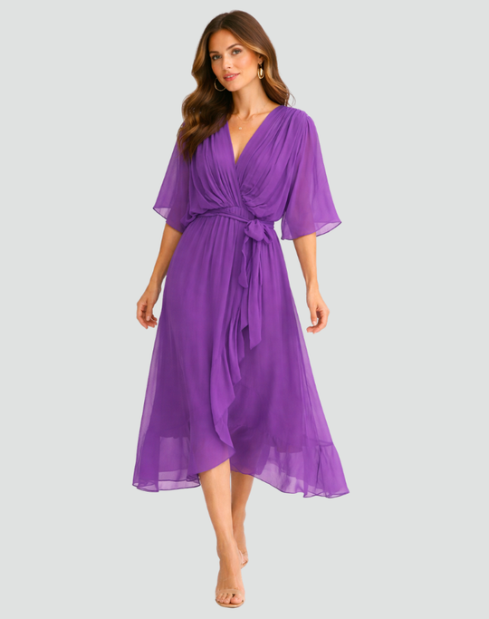 Flowing Tie-Wrap Midi Dress