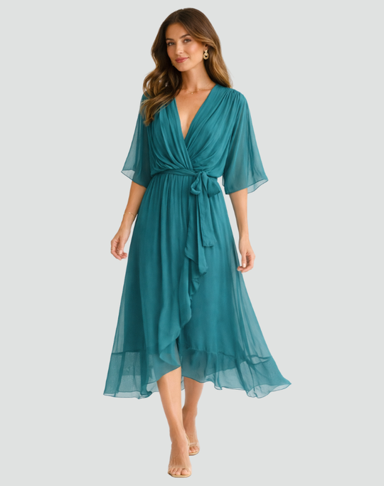 Flowing Tie-Wrap Midi Dress