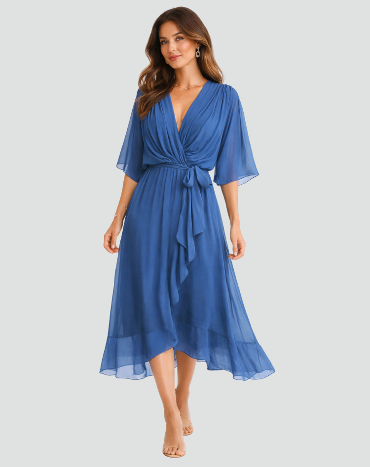 Flowing Tie-Wrap Midi Dress