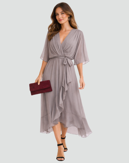 Flowing Tie-Wrap Midi Dress