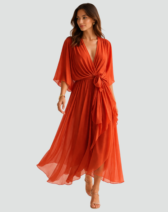 Flowing Tie-Wrap Midi Dress