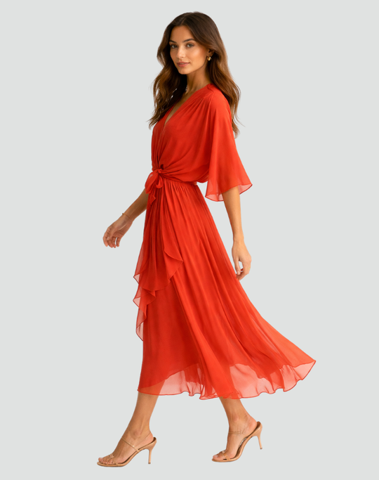 Flowing Tie-Wrap Midi Dress