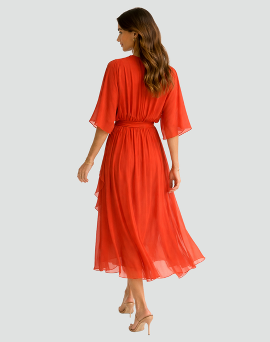 Flowing Tie-Wrap Midi Dress
