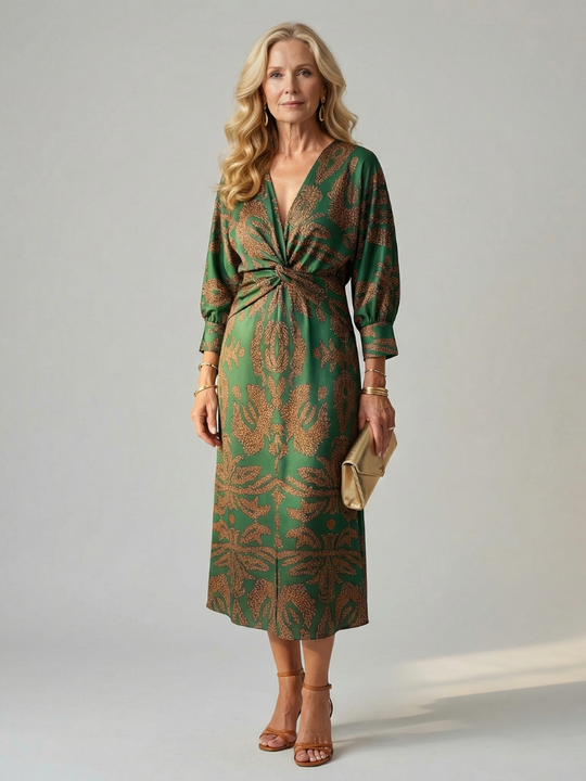 Flowing Wrap Midi Dress with Soft Natural Style