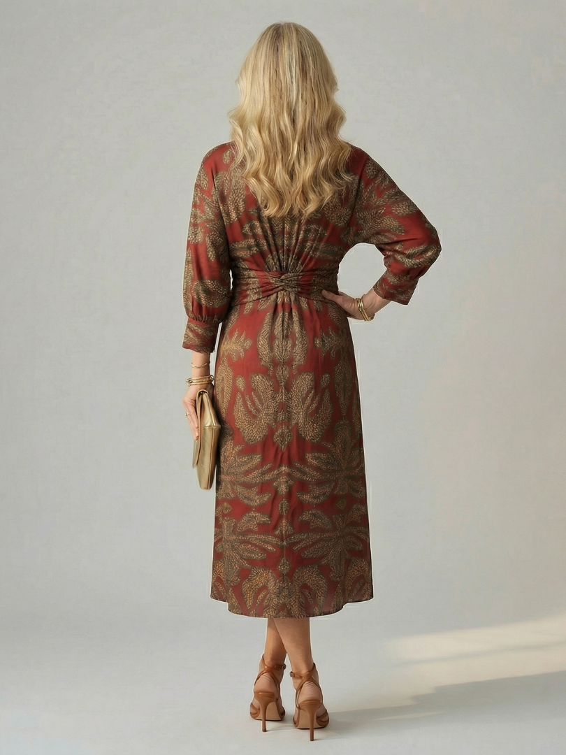 Flowing Wrap Midi Dress with Soft Natural Style