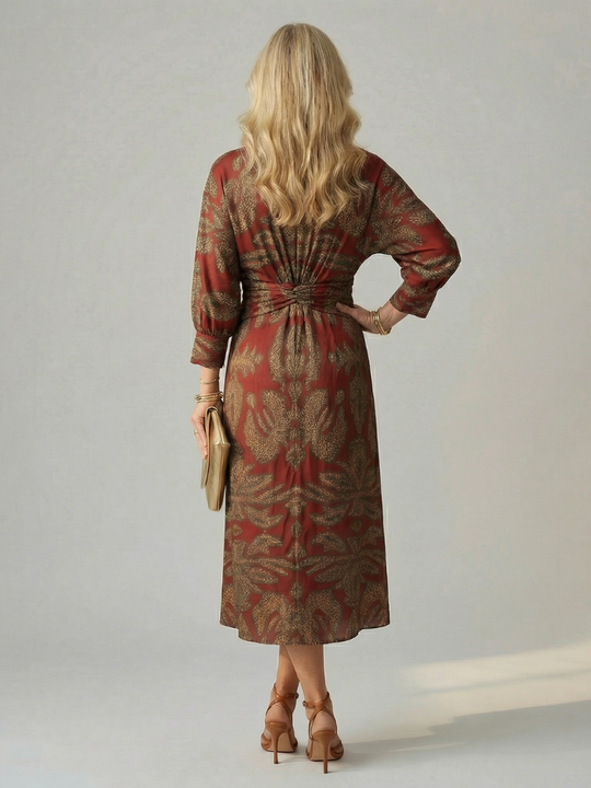 Flowing Wrap Midi Dress with Soft Natural Style