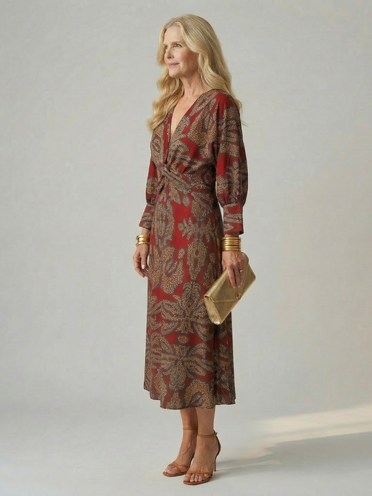Flowing Wrap Midi Dress with Soft Natural Style
