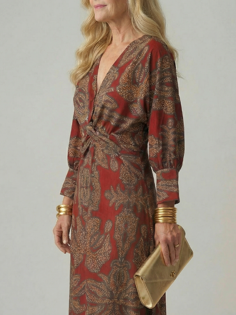 Flowing Wrap Midi Dress with Soft Natural Style
