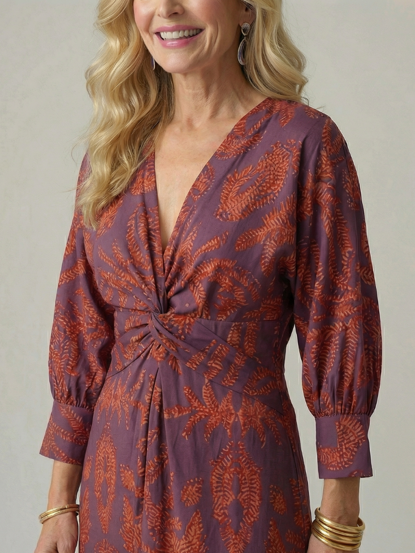 Flowing Wrap Midi Dress with Soft Natural Style
