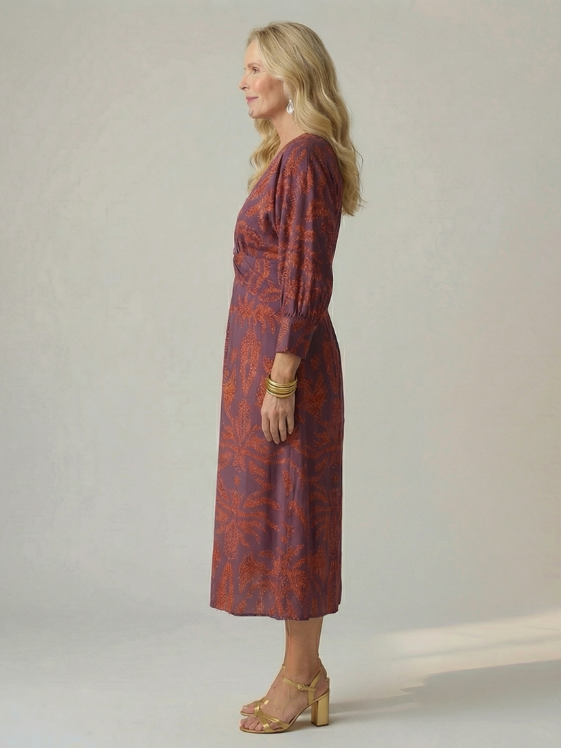 Flowing Wrap Midi Dress with Soft Natural Style