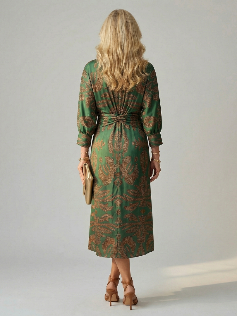 Flowing Wrap Midi Dress with Soft Natural Style