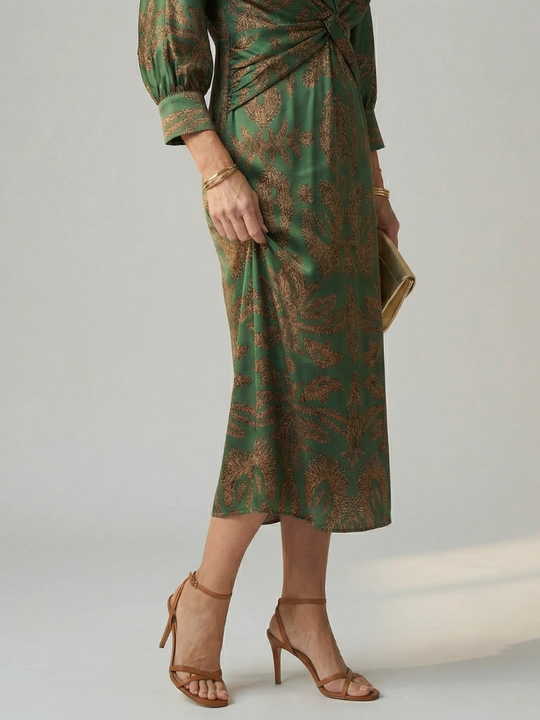 Flowing Wrap Midi Dress with Soft Natural Style