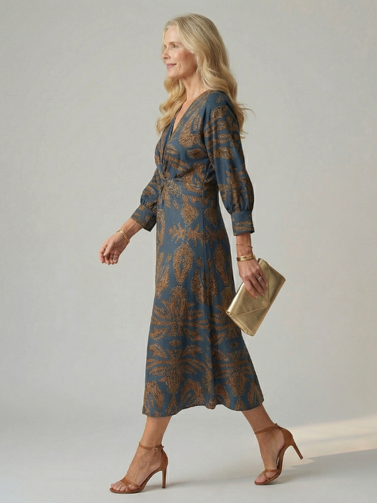 Flowing Wrap Midi Dress with Soft Natural Style