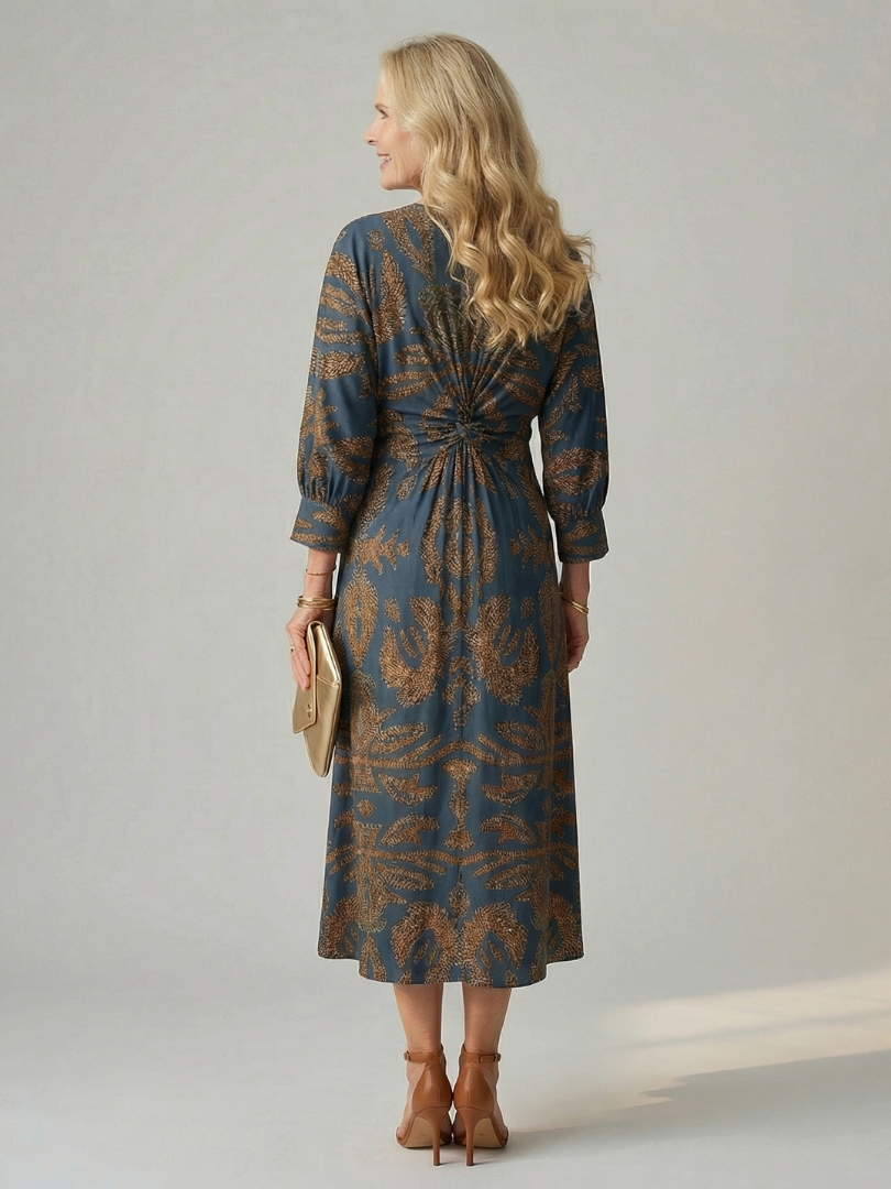 Flowing Wrap Midi Dress with Soft Natural Style