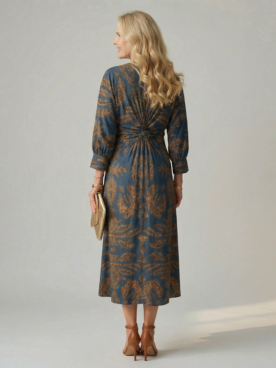 Flowing Wrap Midi Dress with Soft Natural Style