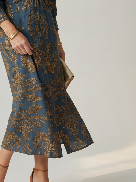 Flowing Wrap Midi Dress with Soft Natural Style