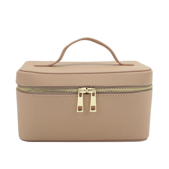 Genuine Split Leather Travel Toiletry Bag with Carry Handle