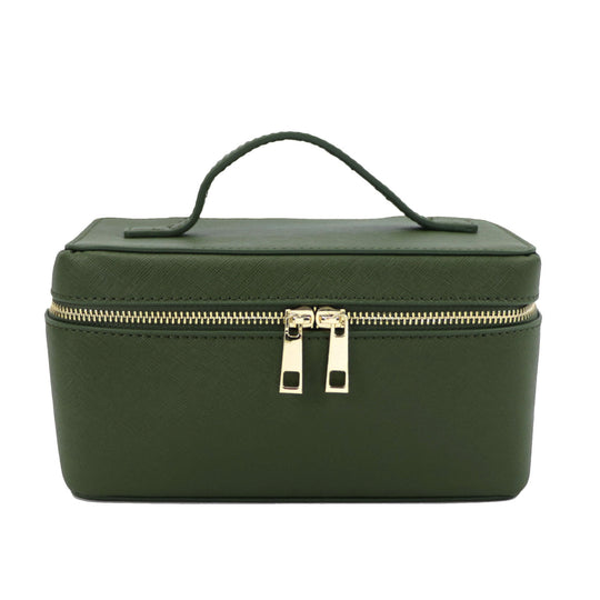 Genuine Split Leather Travel Toiletry Bag with Carry Handle