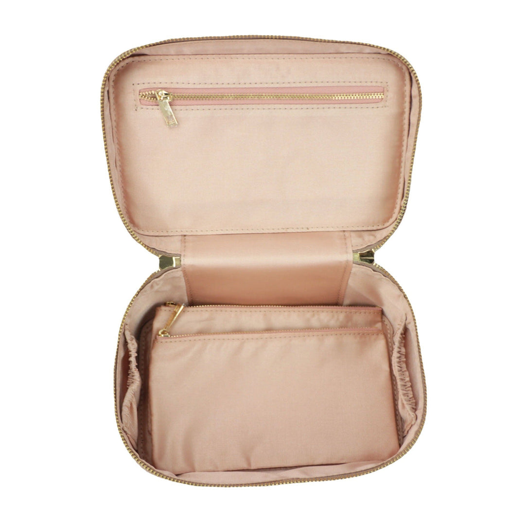 Genuine Split Leather Travel Toiletry Bag with Carry Handle