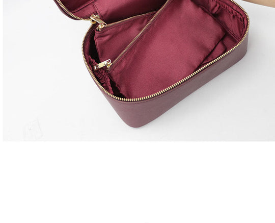 Genuine Split Leather Travel Toiletry Bag with Carry Handle