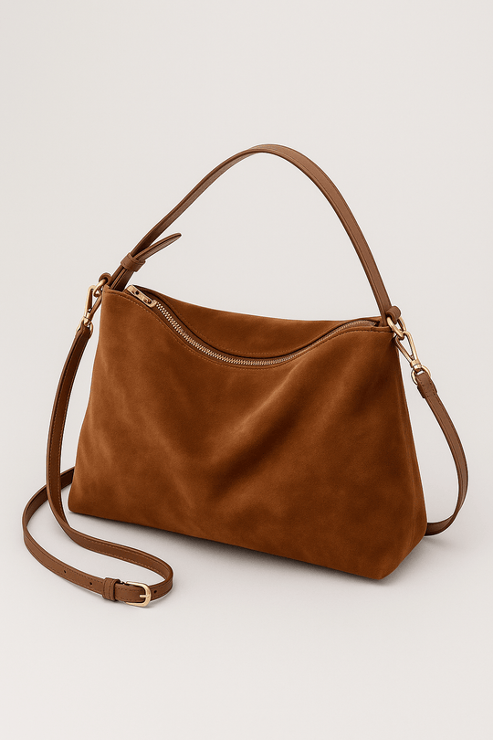 Genuine Suede Crossbody Bag – 30 × 24 × 12 cm with Removable Strap