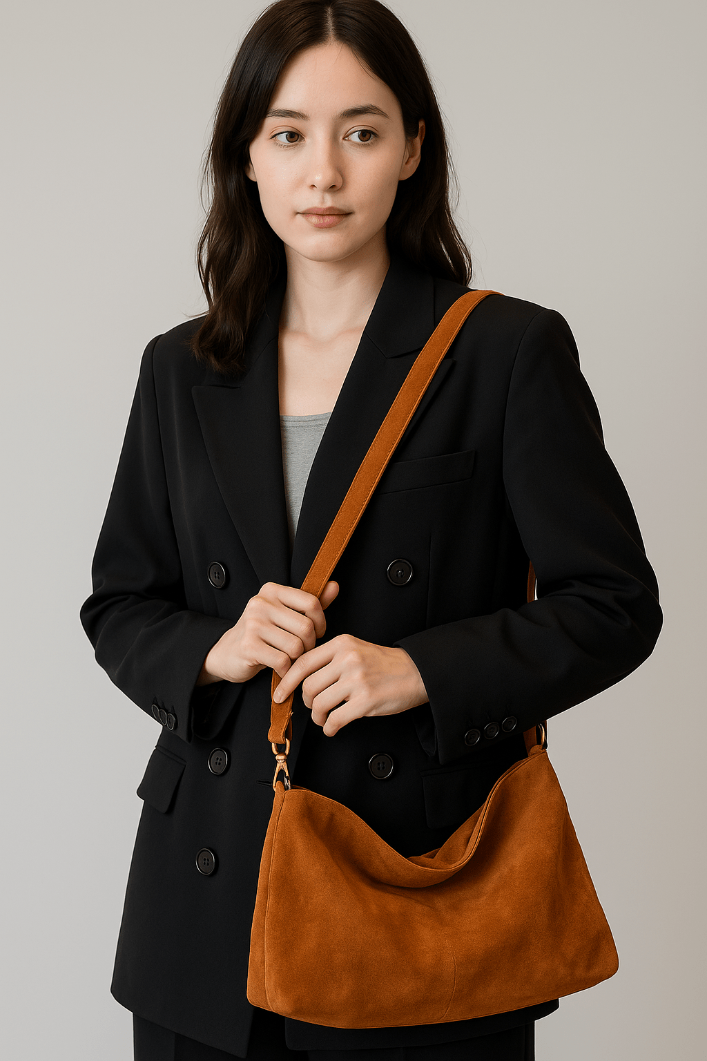 Genuine Suede Crossbody Bag – 30 × 24 × 12 cm with Removable Strap