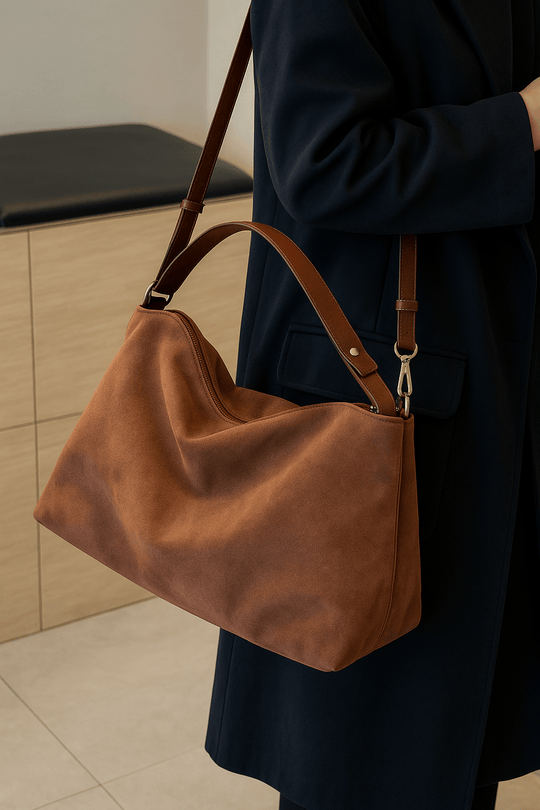 Genuine Suede Crossbody Bag – 30 × 24 × 12 cm with Removable Strap