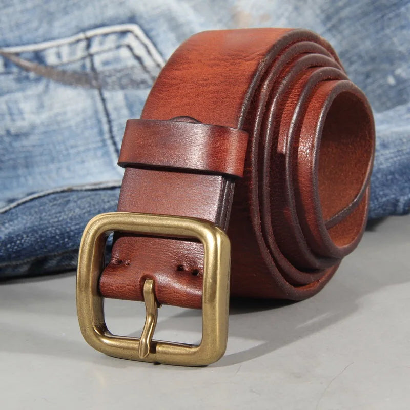 Handcrafted Cowhide Leather Belt with Lead-Free Brass Buckle, 3.8 cm