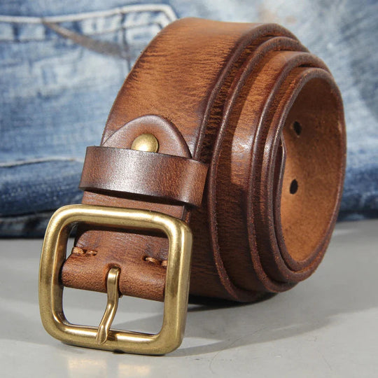 Handcrafted Cowhide Leather Belt with Lead-Free Brass Buckle, 3.8 cm