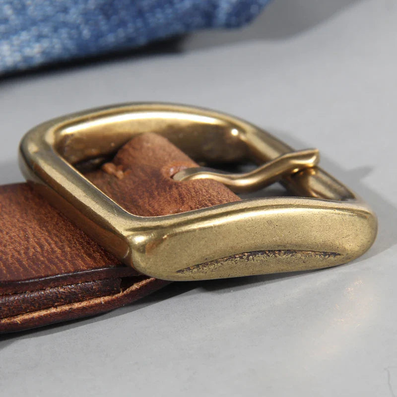 Handcrafted Cowhide Leather Belt with Lead-Free Brass Buckle, 3.8 cm