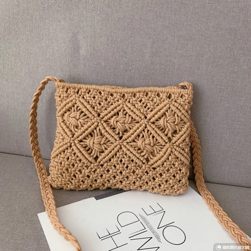 Handmade Cotton Macramé Crossbody Bag – 27 × 20 cm