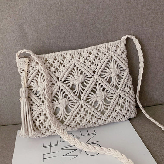 Handmade Cotton Macramé Crossbody Bag – 27 × 20 cm