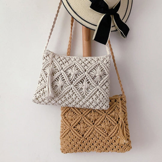 Handmade Cotton Macramé Crossbody Bag – 27 × 20 cm