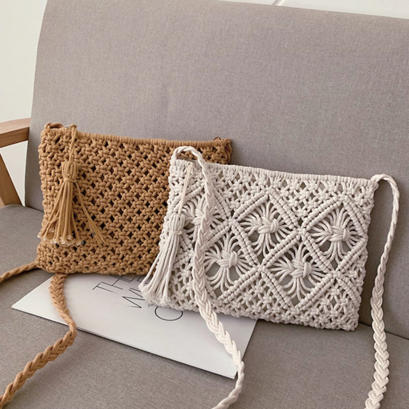 Handmade Cotton Macramé Crossbody Bag – 27 × 20 cm