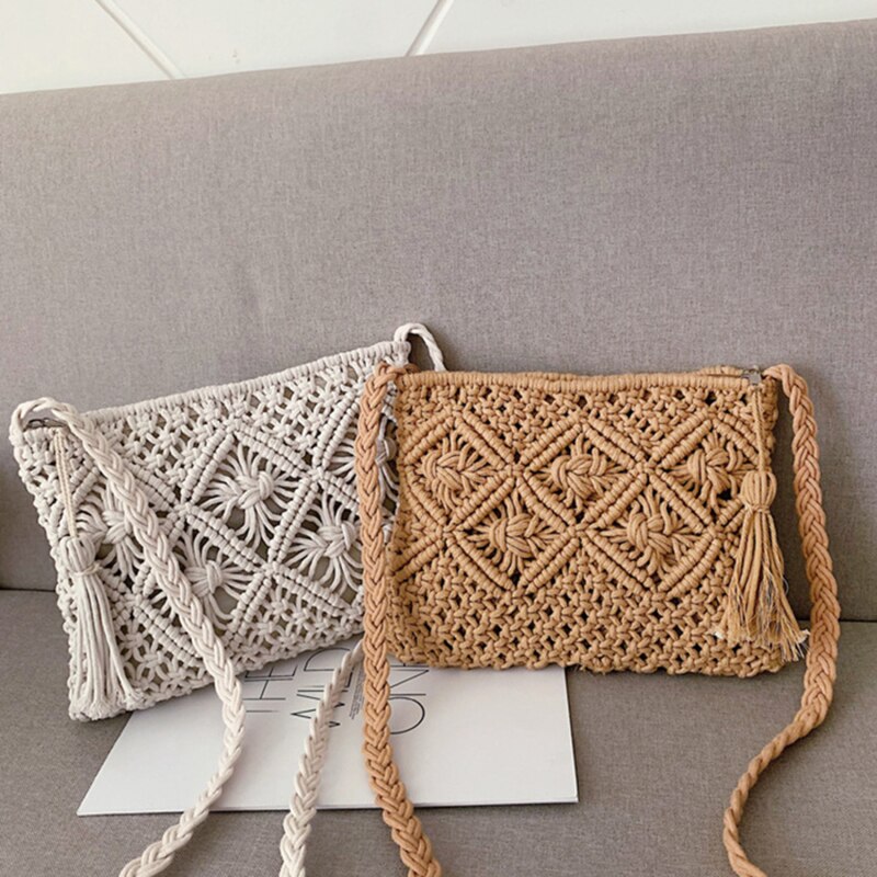 Handmade Cotton Macramé Crossbody Bag – 27 × 20 cm