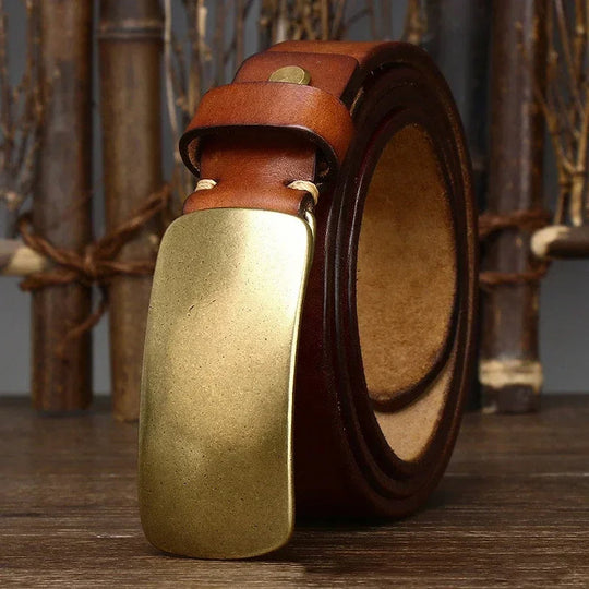Hercules Handmade Full-Grain Leather Belt with Brass Buckle, Sizes 30–46