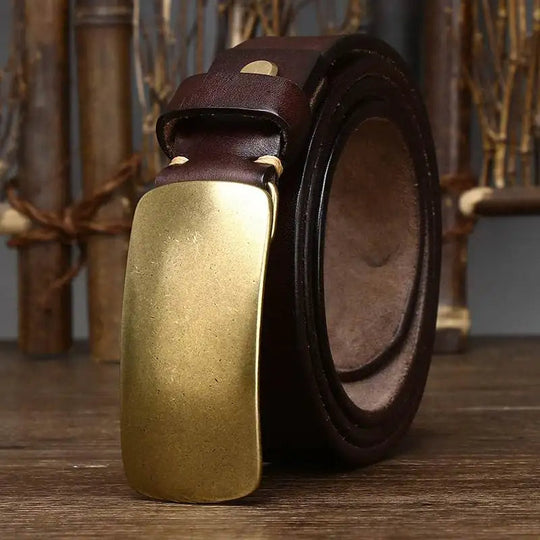 Hercules Handmade Full-Grain Leather Belt with Brass Buckle, Sizes 30–46