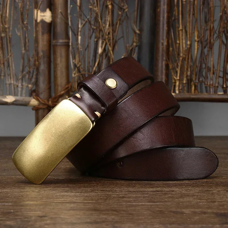Hercules Handmade Full-Grain Leather Belt with Brass Buckle, Sizes 30–46