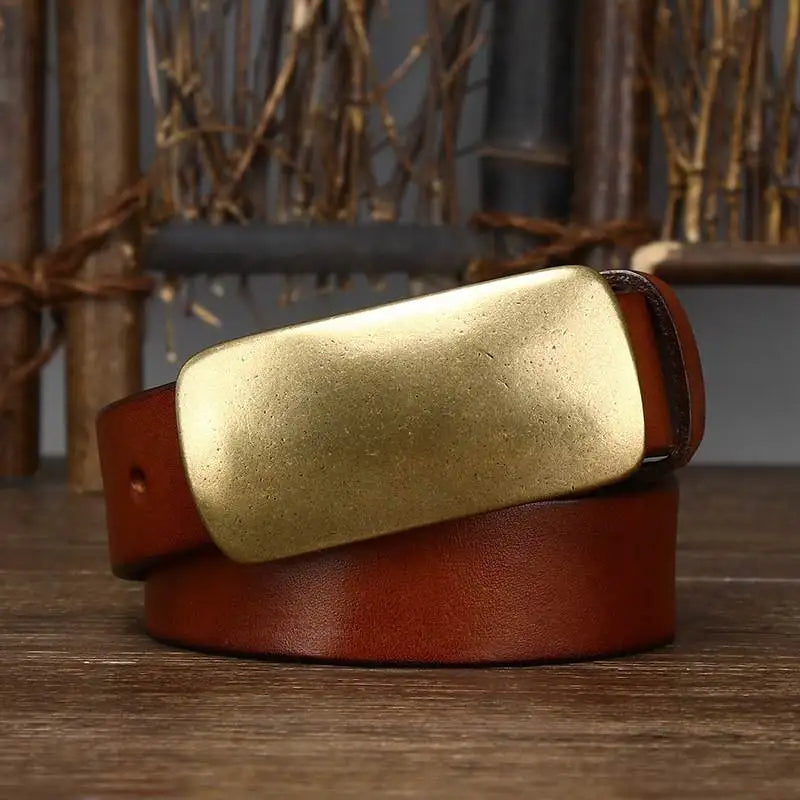 Hercules Handmade Full-Grain Leather Belt with Brass Buckle, Sizes 30–46