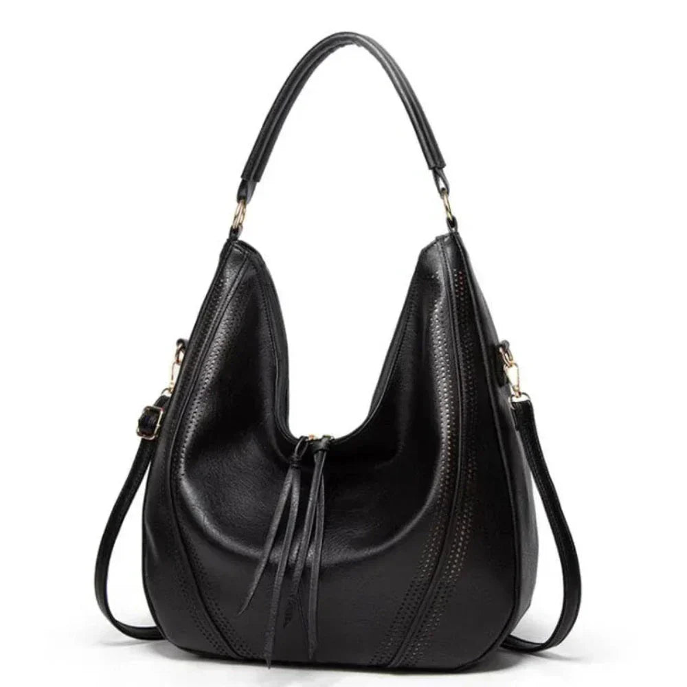 Large Vegan Leather Tassel Shoulder Bag – 43 × 40 × 13 cm