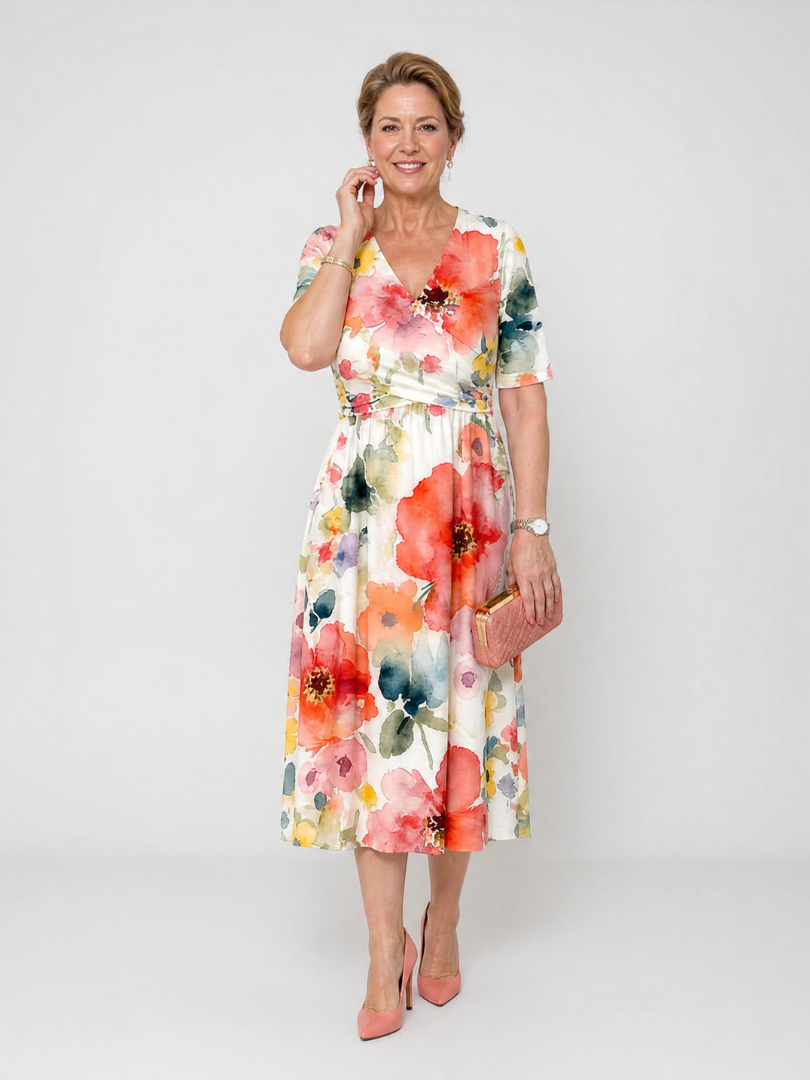 Lightweight Floral V-Neck Midi Dress