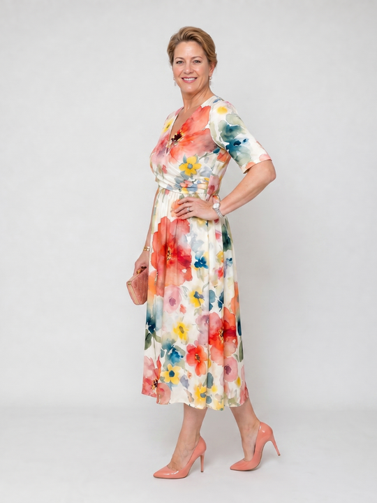 Lightweight Floral V-Neck Midi Dress