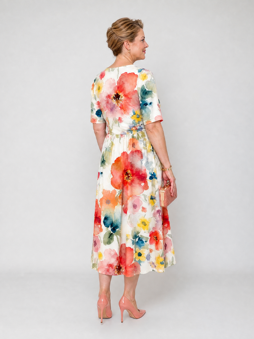 Lightweight Floral V-Neck Midi Dress