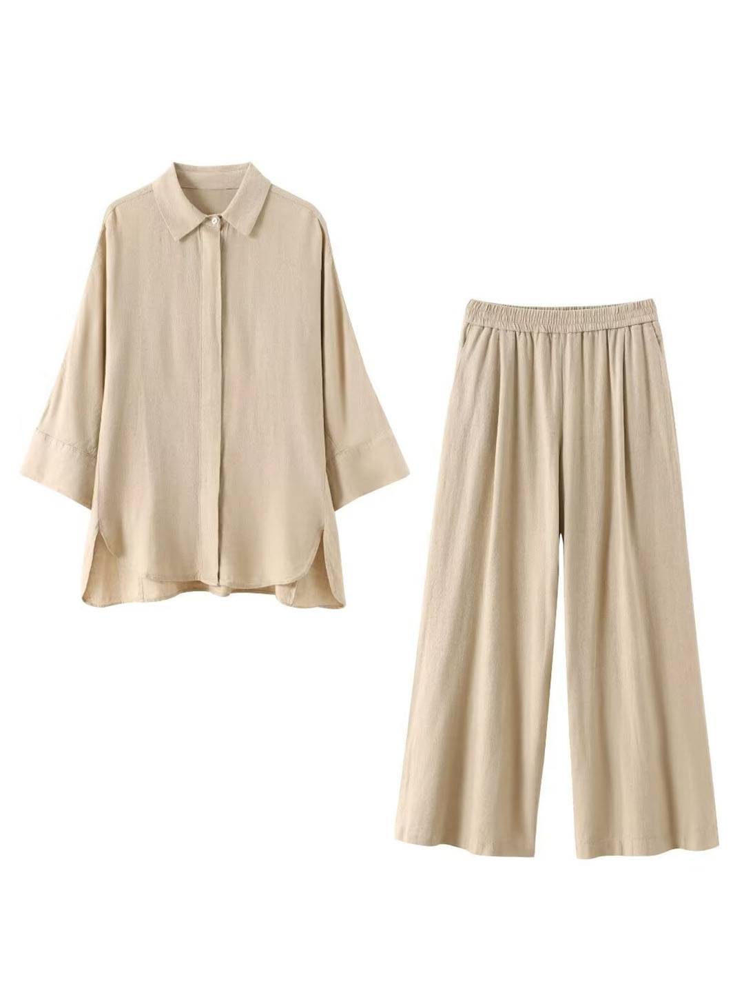 Lightweight Two-Piece Set – Oversized Shirt and Elastic-Waist Wide Trousers