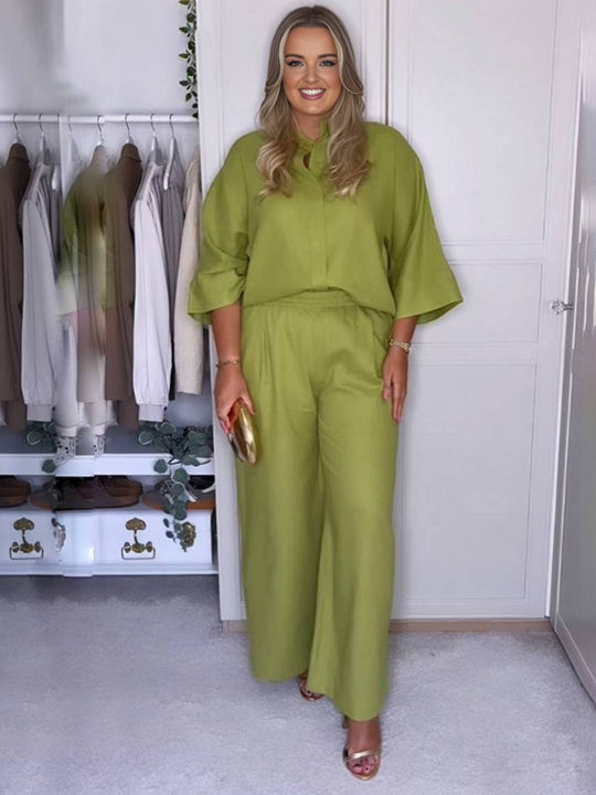 Lightweight Two-Piece Set – Oversized Shirt and Elastic-Waist Wide Trousers
