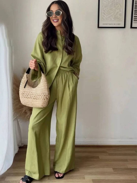 Lightweight Two-Piece Set – Oversized Shirt and Elastic-Waist Wide Trousers