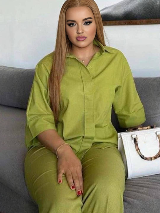 Lightweight Two-Piece Set – Oversized Shirt and Elastic-Waist Wide Trousers
