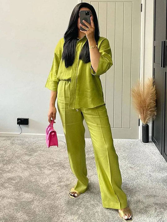 Lightweight Two-Piece Set – Oversized Shirt and Elastic-Waist Wide Trousers